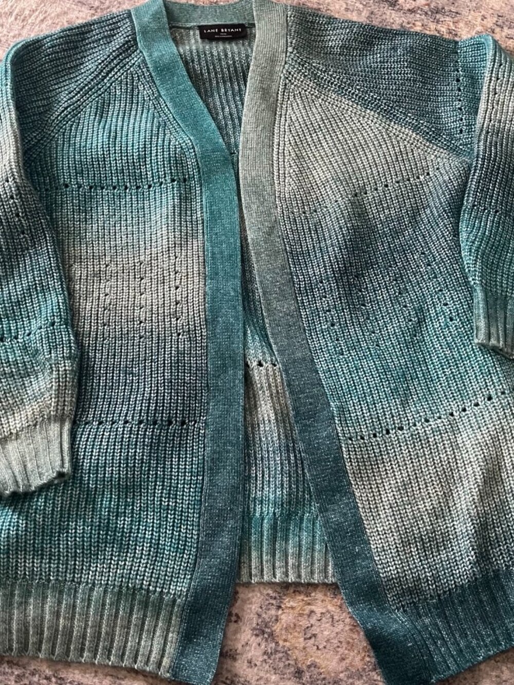 Lane Bryant 14/16 Oversized Open Cardigan Sweater Blue Teal Striped Ombré W